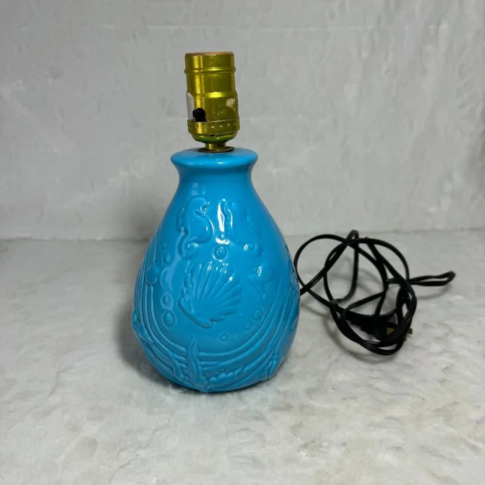 Disney Vintage Little Mermaid Lamp Blue Ceramic 1989 Base only no Shade - Picture 8 of 10